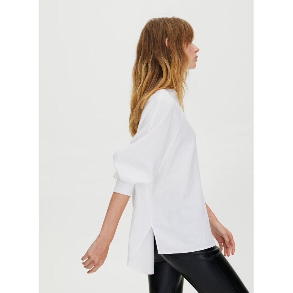 Aritzia WILFRED FREE Light Blue Linen Boyfriend Button-Up Shirt Blouse, Size XS - Picture 12 of 15